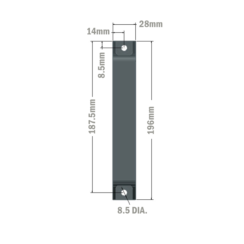 50-200-3SS MODULAR SOLUTIONS 180 GRAY NYLON PULL HANDLE<BR>STAINLESS STEEL HARDWARE 28MM X 196MM X 49MM